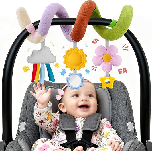 Stuffed Spiral Baby Car Seat Toys, Best Newborn Shower Gifts, Soft Infant Essentials Must Have Stroller Hanging Toys (Vibrant Nature)