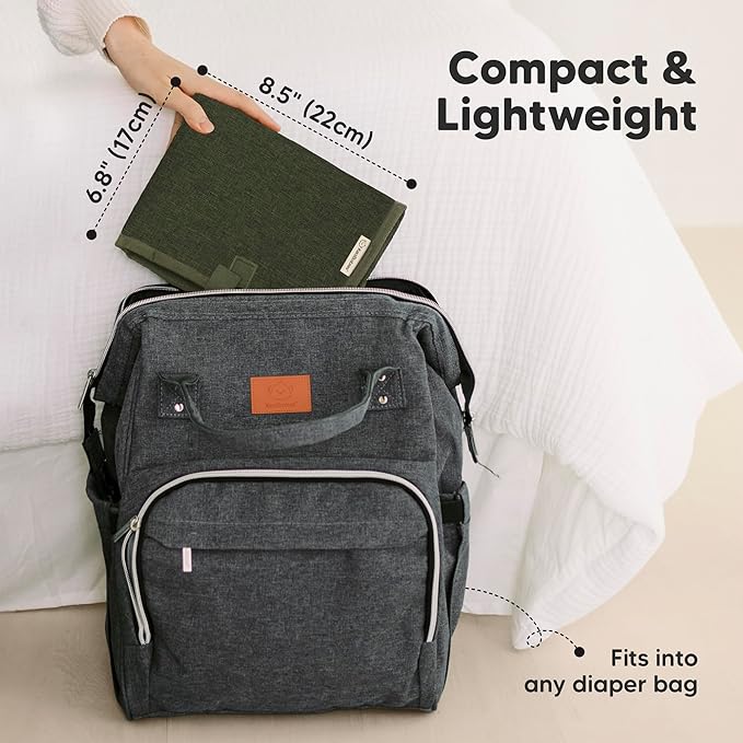 KeaBabies Portable Diaper Changing Pad, Easy Wipe Clean - Foldable Waterproof Baby Changing Mat for Diaper Bag, Compact, Lightweight, 25x13 Newborn, Infant, Baby Changer Travel Essential (Dark Olive)