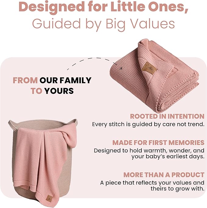 Little Dedi 100% Organic Cotton Baby Knitted Blanket with Gift Box - Soft Toddler, Crib, Stroller Blanket - Neutral Swaddle and Receiving Blanket for Newborns, 30"x40", Pink