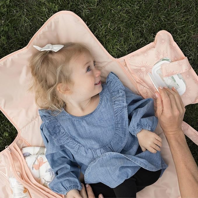 Tiny Twinkle Portable Diaper Changing Pad | Waterproof, Wipeable & Compact Baby Changing Pad for Travel | Smart Wipes Pocket & Organized Storage| Newborn Shower Gift (Shine)