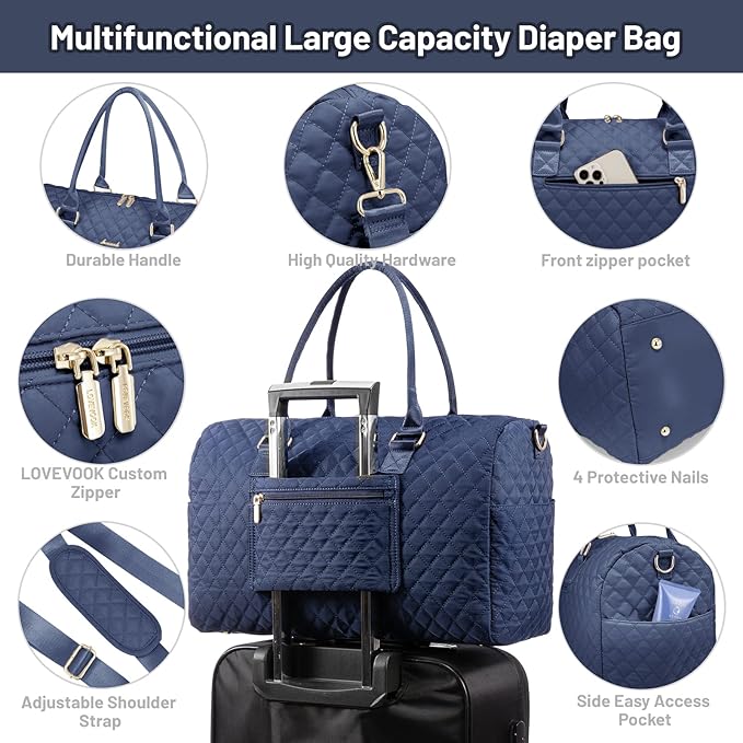LOVEVOOK Diaper Bag Tote with Pacifier Case and Changing Pad, Large Capacity Mommy Bag for Hospital and Weekender Travel, Functional Baby Bag Newborn Baby Essential, Blue