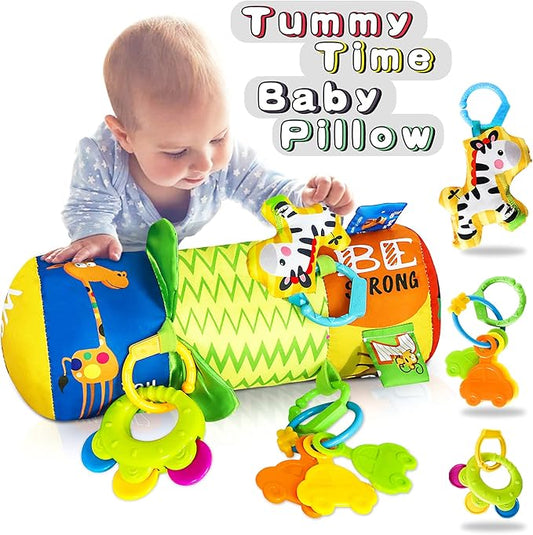 HISTOYE Baby Tummy Time Pillow Toy with Detachable Rattles Crawling Roller Developmental Baby Toys 3-6 Months Baby Toys 6-12 Months Infant Toys 0 3 6 9 12 Months Old Toys for Baby Infants Newborn