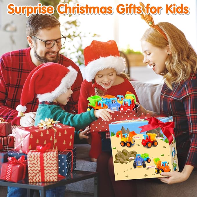 Inertia Toy Early Educational Toddler Baby Toy Friction Powered Cars Push and Go Cars Tractor Bulldozer Dumper Cement Mixer Engineering Vehicles Toys for Children Boys Girls Kids Gift 4PCS