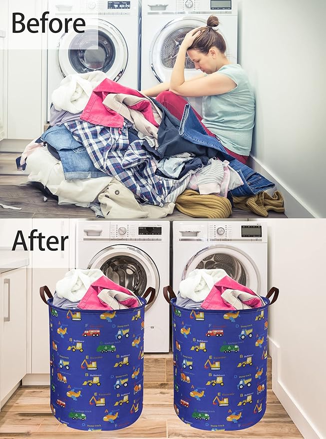 ESSME Kids Laundry Basket,Kids Hamper Collapsible Canvas Car Storage Bin for Boys Room Decor, Nursery Hamper,Gift Baskets,Toys，Home Organizer(Vehicles)