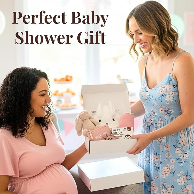 New Baby Gift Basket Set with Adorable Newborn Essentials for Baby Girl and Boy | Quality Baby Shower Gift Baskets with Soft Swaddle Blanket | Cutest Newborn Gift Set, Gift-Ready Packaging (Pink)