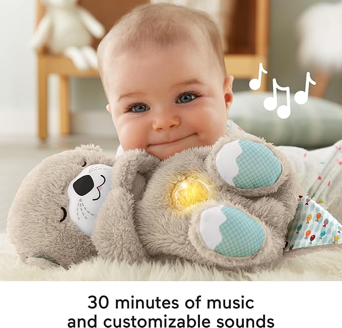 FISHER-PRICE BABY Toy Soothe 'n Snuggle Otter Portable Plush Sound Machine with Music Lights & Breathing Motion for Newborns 0+ Months