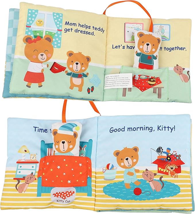 bebe mondo Teddy Bear Baby Toy Cloth Crinkle Books for Babies Infant Toddler, Soft Toys 0-6-12 Months Activity Tummy Time Mirror Toy, Gifts for Boys Girls Baby Shower, 1-2-3 Years Old-Morning