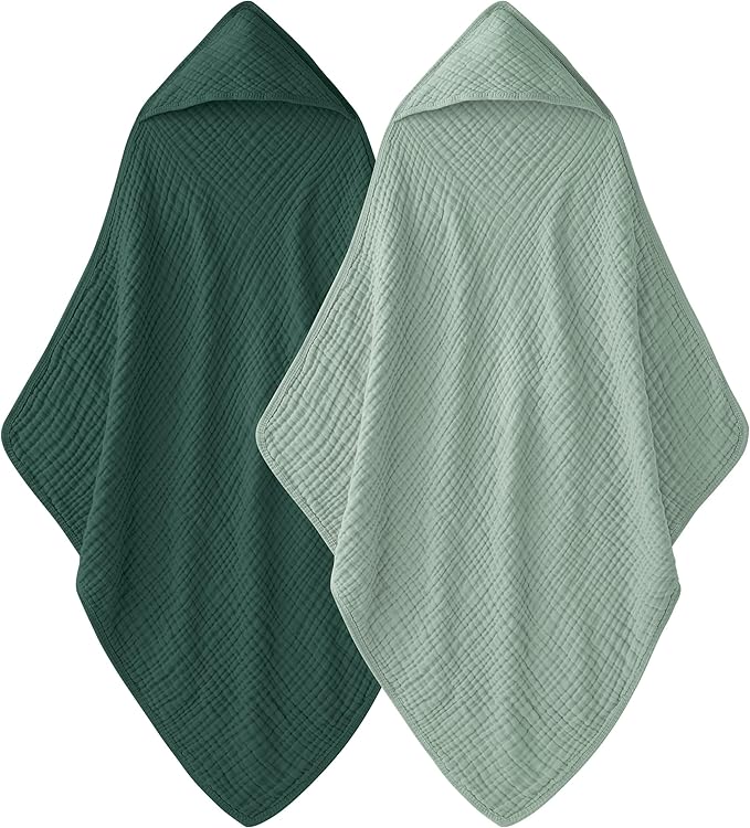 Unnivoll Hooded Baby Towels for Newborn - 2 Pack, 100% Muslin Cotton, Baby Bath Towels with Hood, Soft and Absorbent for Boys, Girls Infant, Toddler and Kids, Large 32x32 Inches, Newborn Essential