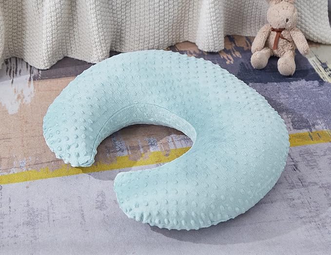 QUENESS Nursing Pillow and Positioner, Breastfeeding, Bottle Feeding, Baby Sitting Support with Removable Ultra Soft Cover, Tummy Time Support for Baby Boys and Girls (Cloud Blue)