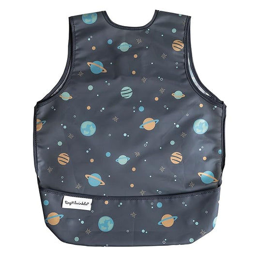 Tiny Twinkle Mess Proof Baby Bib for Boys | Waterproof Toddler Bib for Eating | Baby Apron for Feeding, Machine Washable | Perfect Shower Gift (Space, 2-4Y)