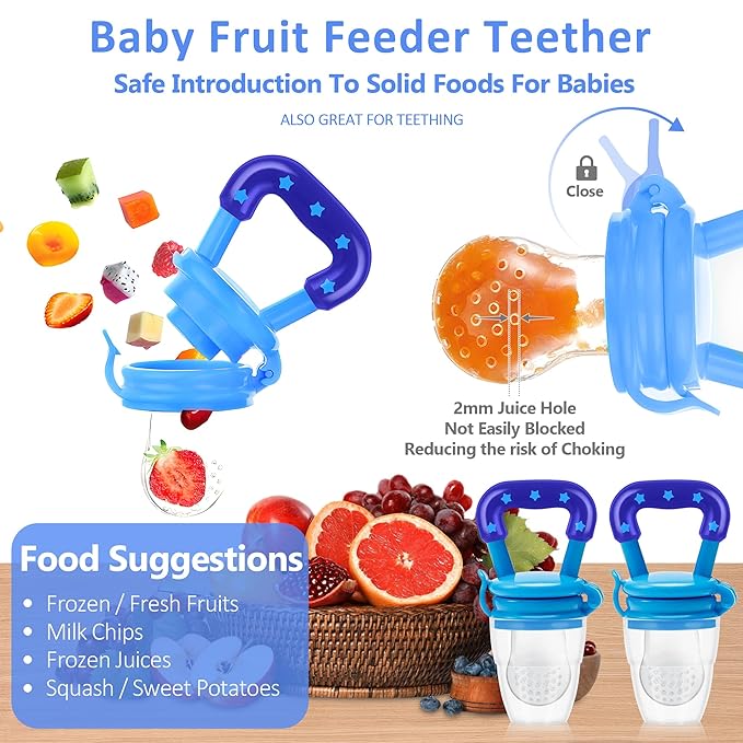 WAJIAYON Baby Fruit Feeder Pacifier | Infant Food Feeder Pacifier & Food Dispensing Spoon | Fresh Fruit Teethers for Babies | Silicone Feeder Baby,Mesh teethers for Babies Gifts for Boys and Girls