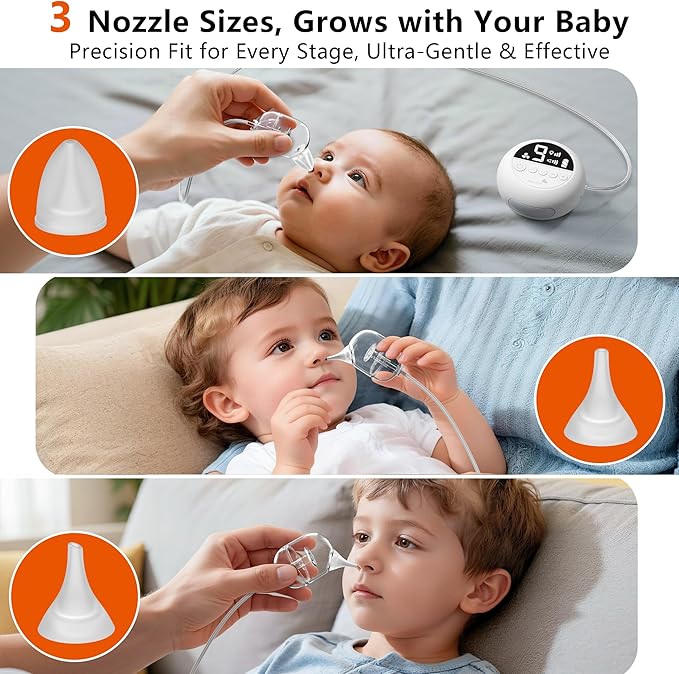 Nasal Aspirator for Baby, Hospital-Grade Electric Nose Suction for Baby with 9 Levels Suction, Baby Nose Sucker with Night Light & Soothing Lullabies