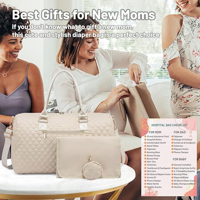 LOVEVOOK Diaper Bag Tote with Pacifier Case and Changing Pad, Large Capacity Mommy Bag for Hospital and Weekender Travel, Functional Baby Bag Newborn Baby Essential