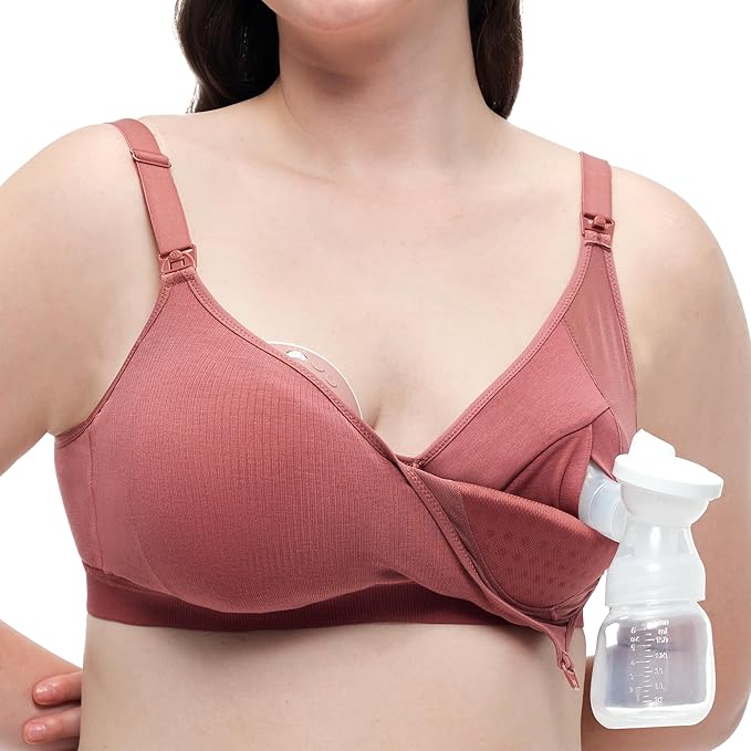Momcozy Hands-Free Pumping Bra, Wireless & Seamless Breast Pump Bra, Breathable Tencel™ Fabric & Fully Fixed Cups