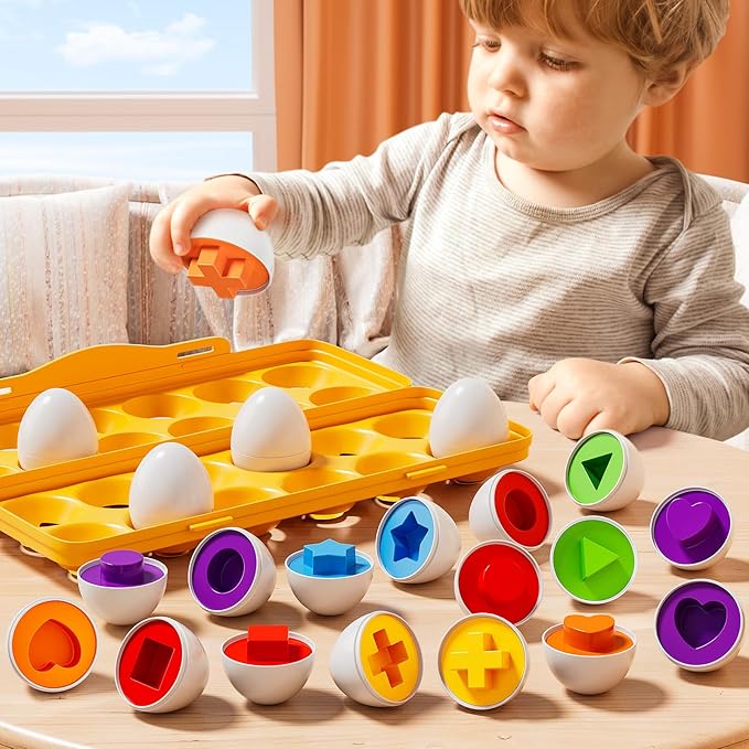 Matched Eggs Toddler Toys 1 2 3 4 Year Old - Shape Color Sorting Games, Kids Easter Eggs, Toddler Sensory Toys, Preschool Educational Boy Toy, Gifts for Baby 6-12 Months+