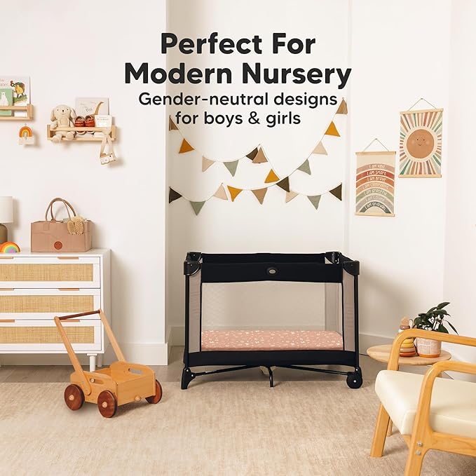 2-Pack Mini Crib Sheets Fitted - 38x26 Pack N Play Sheets for Pack and Play Mattress, Organic Cotton, Soft & Breathable Playard Bedding, Neutral Mini Toddler Bed Cover for Boys, Girls (Butterflies)