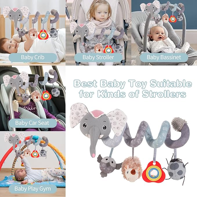 FATI Baby Stroller Toys, Car Seat Toys for 0-6 Months, Sensory Toys for Newborns 0-3 Months, Infants Toys for Baby Crib Carseat with Squeaker Teether Rattles for 0 3 6 9 12 Months Babies Ideal Gifts