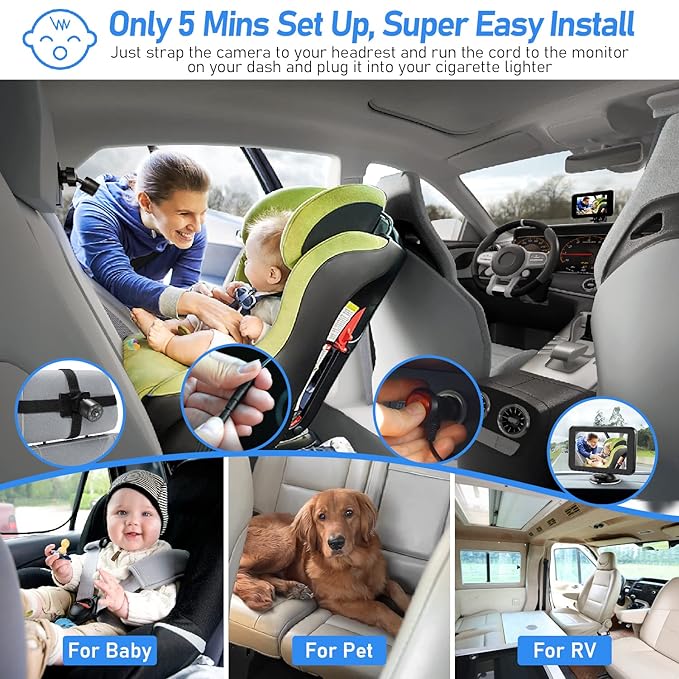 Itomoro Baby Car Camera, 4.3" HD Night Vision Car Baby Monitor with Camera, Safety Seat Baby Car Mirror for Rear Facing 5 Mins Easy Installation ACZ401