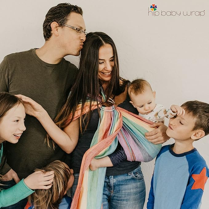 Hip Baby Wrap Ring Sling Baby Carrier - Extra Soft Bamboo Linen Baby Wraps Carrier Machine Washable Baby Tush Carrier Made with All Natural Plant Based Dyes Perfect Baby Shower Gifts Rainbow Brite