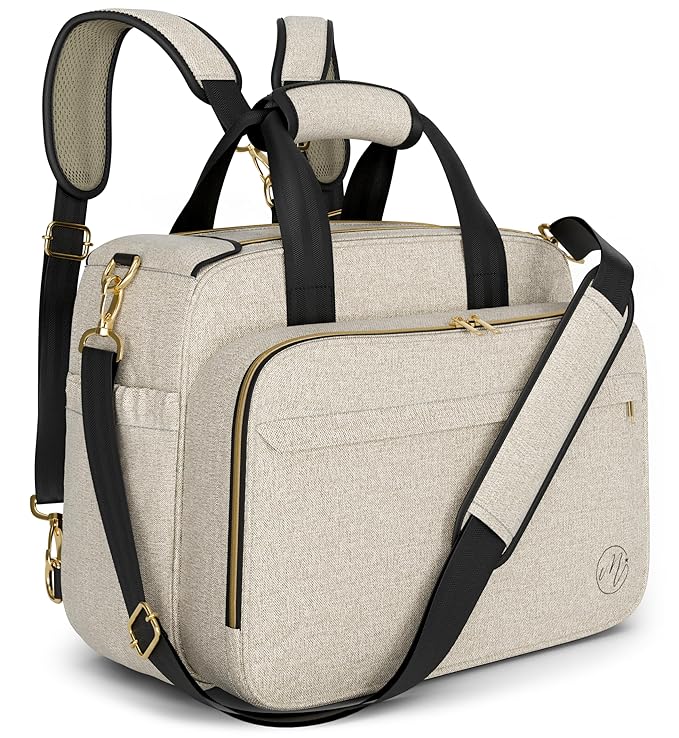 Mellories 4 in 1 Convertible Diaper Bag Tote for Baby Boys and Girls - Converts into Diaper Backpack, Baby Tote, Stroller and Crossbody Diaper Bag - Beige Baby Travel Bag - Gift for Mom