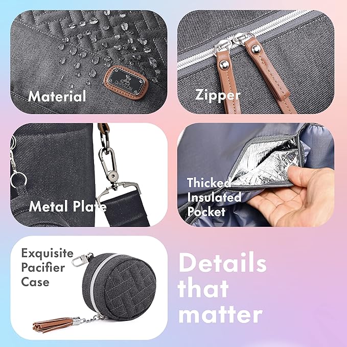 Dikaslon Diaper Bag Tote with Pacifier Case and Changing Pad, Large Travel Diaper Tote for Mom and Dad, Multifunction Baby Bag for Boys and Girls, Dark Grey