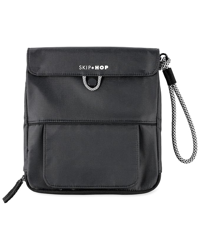 Skip Hop Travel Baby Changing Pad with Easy-Clean Surface, Covers Public Changing Stations, Wipes Pocket, Diaper Storage, Disposable Bag Dispenser and Magnetic Wipes Pocket, Clean Slate, Black