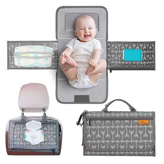 Kopi Baby Portable Diaper Changing Pad-Baby Diaper Changer Travel Bag with Wipes Pocket, Smart Design Portable Changing Mat, Infant Travel Station Kit,Gift for Newborn Girl & Boy-Grey Arrows, Modern