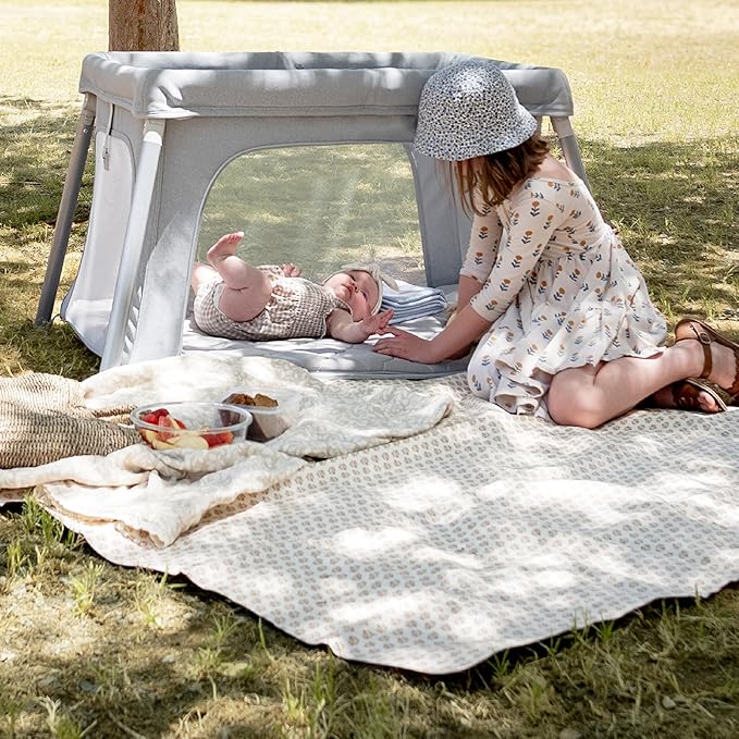 Newton Baby Compact Travel Crib & Play Yard | Breathable & Washable Mattress, Foldable Carry-On Size, Backpack Straps, Grey, Newton Bassinet Attachment NOT Compatible