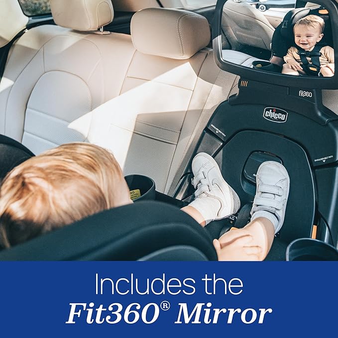Chicco Fit360 Zip ClearTex Rotating Convertible Car Seat with Fit360 Mirror, 360 Degree Rotation for Rear-Facing and Forward-Facing Usage | Jet/Black