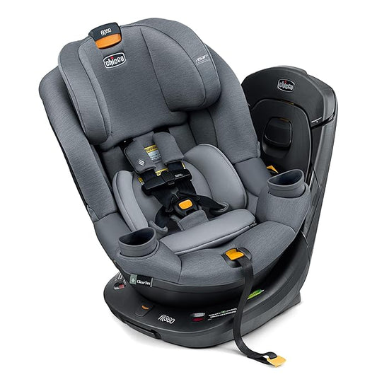 Chicco Fit360 ClearTex Rotating Convertible Car Seat with 360 Degree Rotation for Rear-Facing and Forward-Facing, LeverLock Self-Tensioning Lock System | Titanium/Grey
