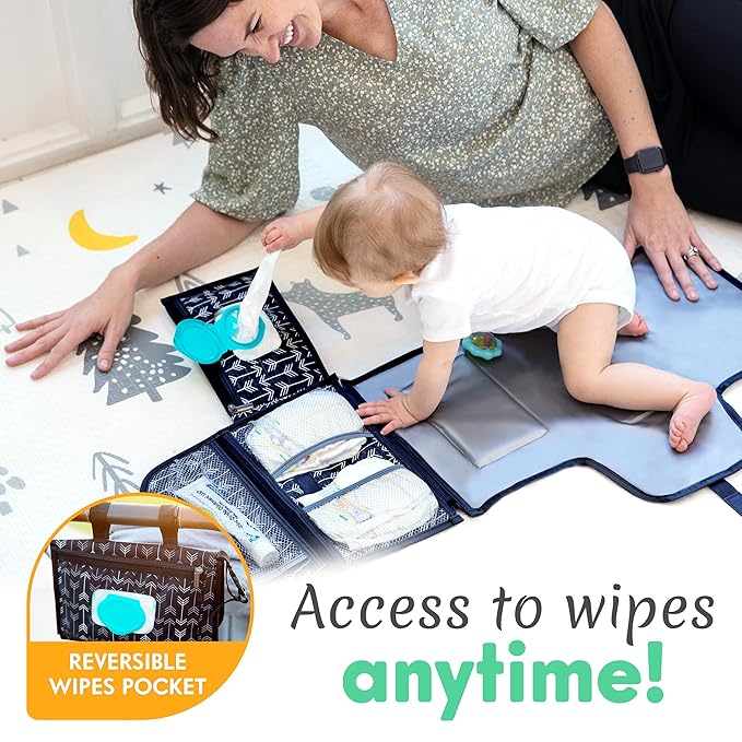 Kopi Baby Portable Diaper Changing Pad-Baby Diaper Changer Travel Bag with Wipes Pocket, Smart Design Portable Changing Mat, Infant Travel Station Kit, Gift for Newborn Girl & Boy-Black Arrows,Premium