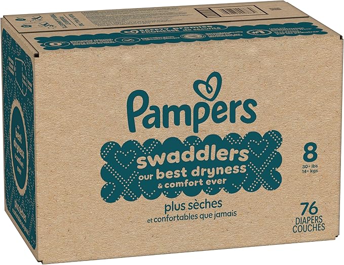 Pampers Swaddlers Diapers, Size 8 (30+ lbs), 76 Count, Absorbent, Keeps Baby Dry and Comfortable, Skin Safe Disposable Baby Diaper (Packaging May Vary)