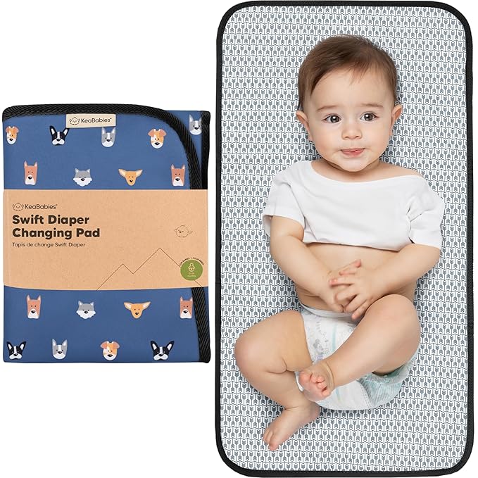 KeaBabies Portable Diaper Changing Pad, Easy Wipe Clean - Foldable Waterproof Baby Changing Mat for Diaper Bag, Compact, Lightweight, 25x13 Newborn, Infant, Baby Changer Travel Essential (Pets & Paws)