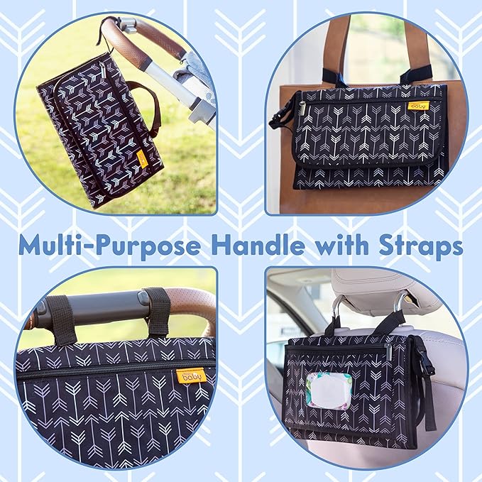 Kopi Baby Portable Diaper Changing Pad-Baby Diaper Changer Travel Bag with Wipes Pocket, Smart Design Portable Changing Mat, Infant Travel Station Kit, Gift for Newborn Girl & Boy-Black Arrows, Modern
