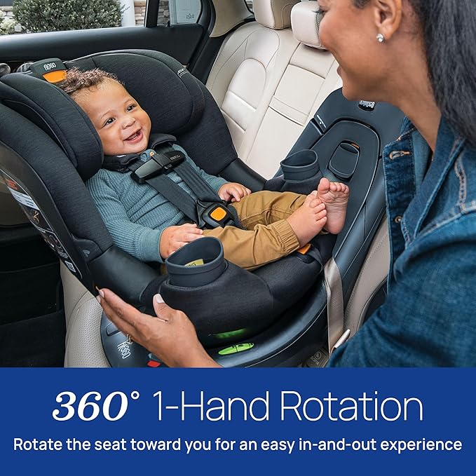 Chicco Fit360 ClearTex Rotating Convertible Car Seat with 360 Degree Rotation for Rear-Facing and Forward-Facing, LeverLock Self-Tensioning Lock System | Titanium/Grey