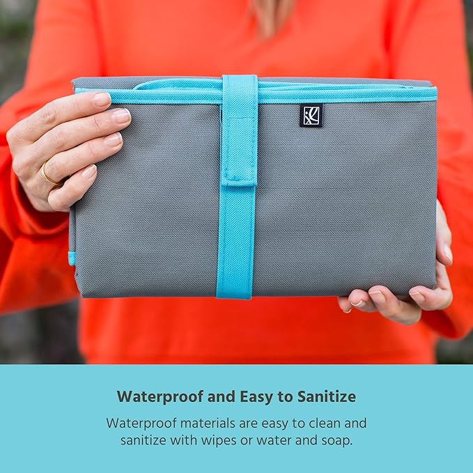 J.L. Childress Full Body Portable Changing Pad for Babies - Diaper Changing Mat for Travel, Baby Accessory Essentials, Wipeable & Water-Resistant, Foldable & Compact, Padded, Extra Large - Grey/Teal