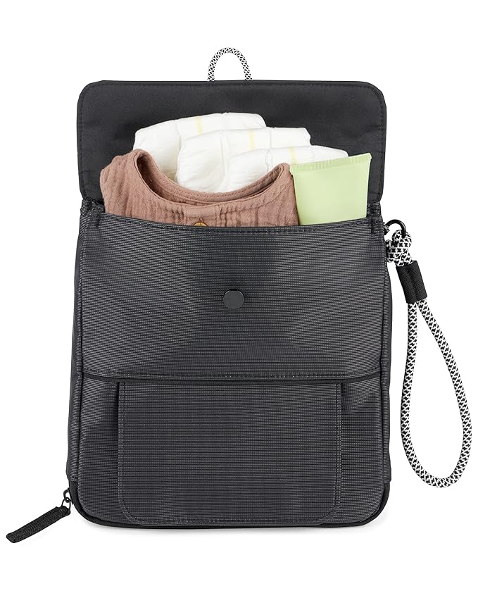 Skip Hop Travel Baby Changing Pad with Easy-Clean Surface, Covers Public Changing Stations, Wipes Pocket, Diaper Storage, Disposable Bag Dispenser and Magnetic Wipes Pocket, Clean Slate, Black