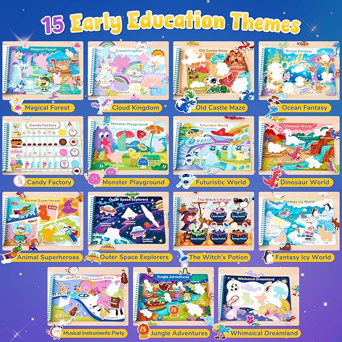 JoyCat Preschool Busy Book for Toddlers 3-5, Dual-Language Learning Activities, Educational Sensory Toys, Autism Learning Materials for Boys & Girls (Imagination World)