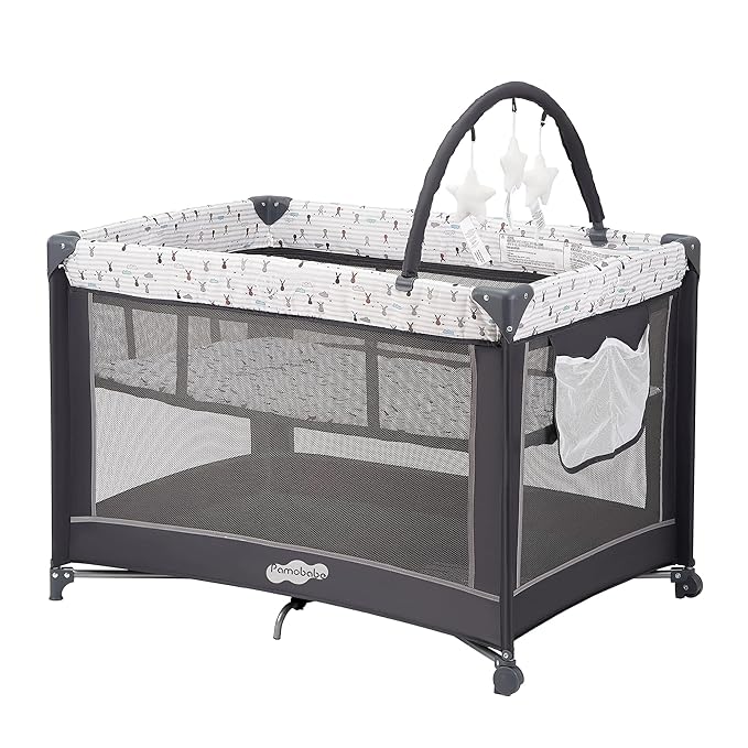 Pamo Babe Pack and Play with Bassinet, Portable Playard for Baby