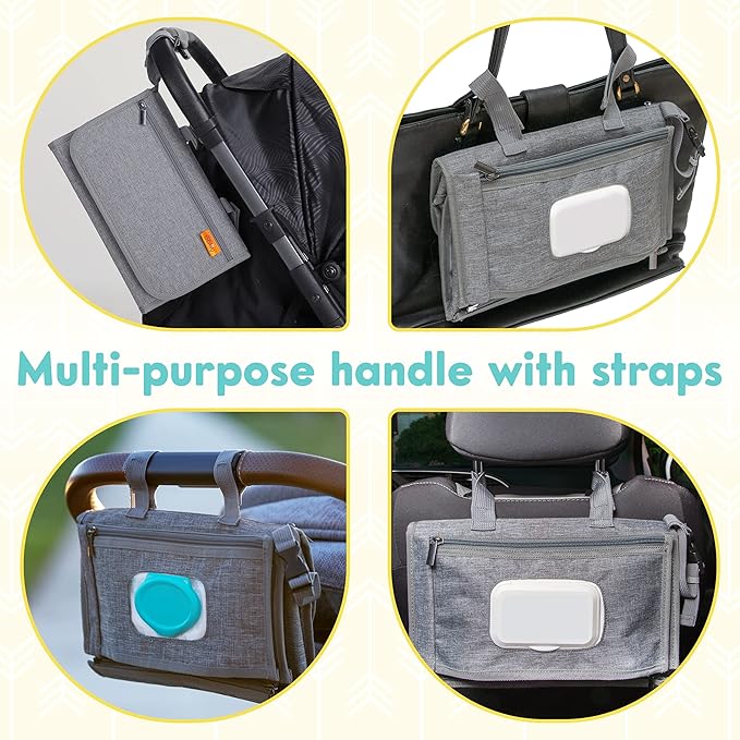Kopi Baby Portable Diaper Changing Pad - Baby Diaper Changer Travel Bag with Wipes Pocket, Smart Design Portable Changing Mat, Infant Travel Station Kit, Gift for Newborn Girl & Boy - Grey, Modern