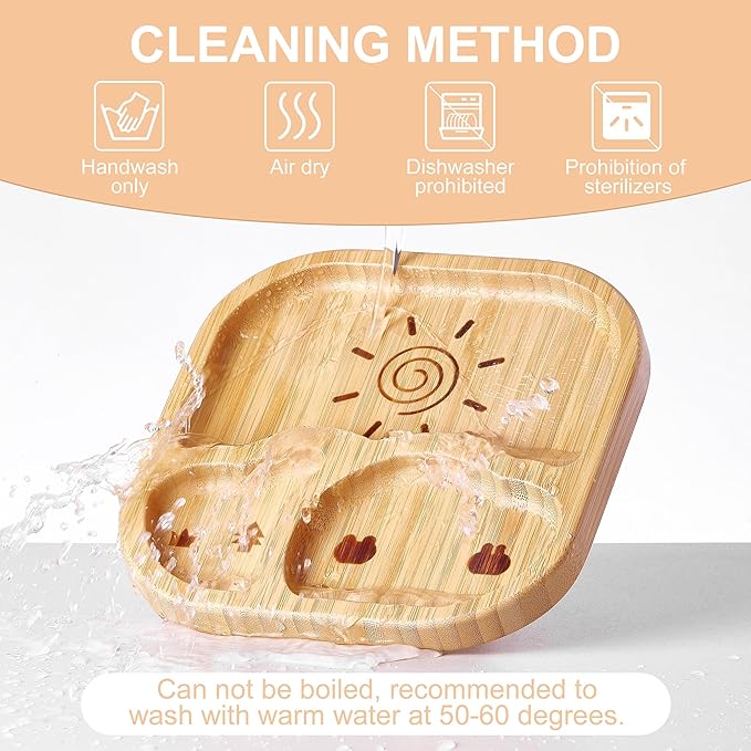 BABY REMEMBER Suction Plates Bowls Set for Baby Toddler Non-Toxic Bamboo Feeding Set with Silicone Fork & Spoon (Green Feeding Set)