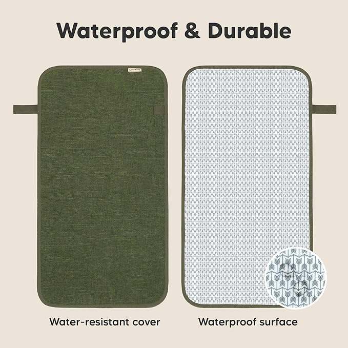 KeaBabies Portable Diaper Changing Pad, Easy Wipe Clean - Foldable Waterproof Baby Changing Mat for Diaper Bag, Compact, Lightweight, 25x13 Newborn, Infant, Baby Changer Travel Essential (Olive Green)