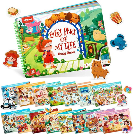 JoyCat Preschool Busy Book for Toddlers 3-5, Dual-Language Learning Activities, Educational Sensory Toys, Autism Learning Materials for Boys & Girls (Daily Life)