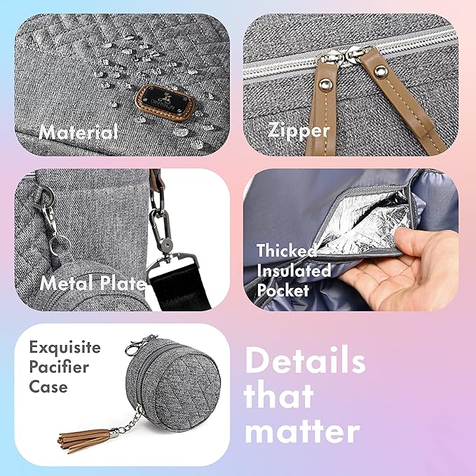 Dikaslon Diaper Bag Tote, Large Travel diaper tote for Mom and Dad, Multifunction baby tote bag for Boys and Girls with Pacifier Case and Changing Pad, Grey