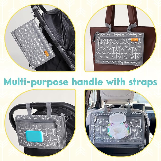 Kopi Baby Portable Diaper Changing Pad-Baby Diaper Changer Travel Bag with Wipes Pocket, Smart Design Portable Changing Mat, Infant Travel Station Kit,Gift for Newborn Girl & Boy-Grey Arrows, Modern