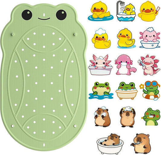UNEEDE Kids Bathtub Mat with 17PCS Non Slip Bathtub Stickers, Non Slip Shower Mat for Toddlers, Washable Anti Slip Tub Surface, Soft Rubber Mat for Bathtub Shower, Waterproof Bathtub Essentials