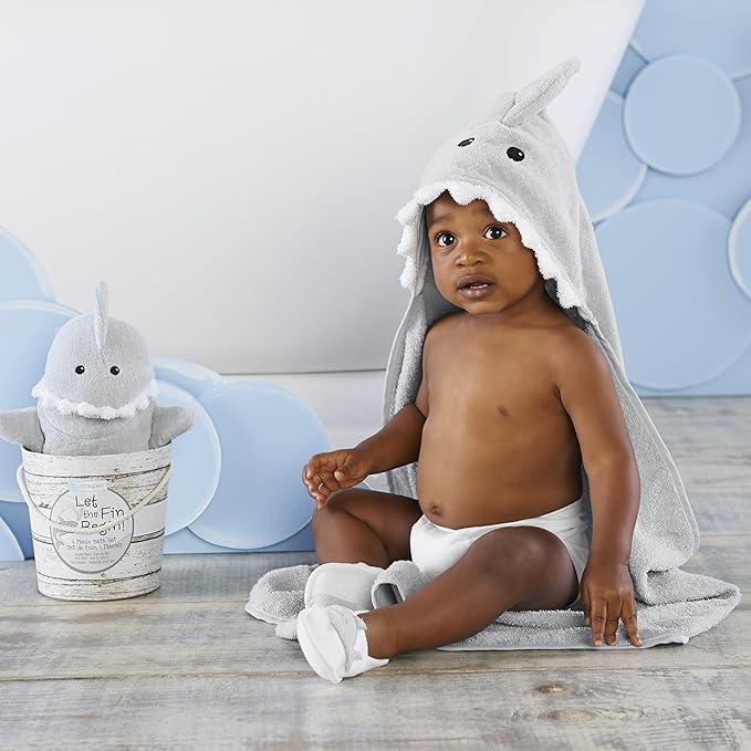 Baby Aspen Baby Shark Hooded Towel/Newborn Spa Bath Robe, Baby Beach Towel | Baby Bath Towel