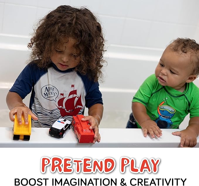 SplashEZ Mold Free Baby Bath Toys, No Hole Bath Toys for Toddlers, Bathtub 6-Pack Cars Set for Kids, No Mold Floating Water 6 Vehicles Set for Pool, BPA-Free Safe Fun, Infant Ages 1 3 6 12 18 Mo