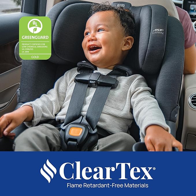 Chicco Fit360 ClearTex Rotating Convertible Car Seat with 360 Degree Rotation for Rear-Facing and Forward-Facing, LeverLock Self-Tensioning Lock System | Titanium/Grey