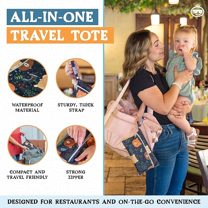 Travel Silicone Baby Feeding Essentials – Portable Toddler Plates with Suction, Soft Baby Spoon & Fork, Lightweight Foldable Silicone Bib & Waterproof Storage Bag – 6 Piece Set (dark blue)